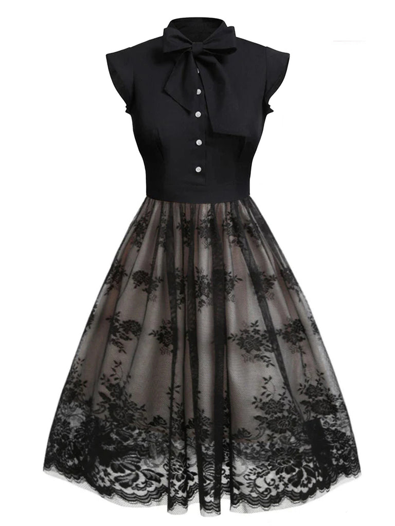 [Pre-Sale] Black 1950s Lace Patchwork Vintage Dress