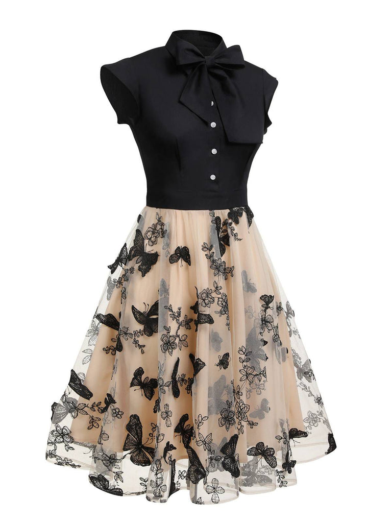 [Pre-sale] [Plus Size] Black 1950s Butterfly Patchwork Vintage Dress