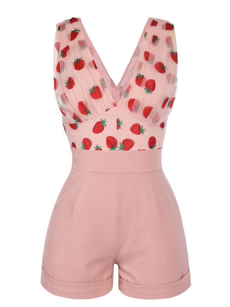 [US Warehouse] Strawberry Pink 1950s Patchwork Lace Romper