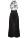 [US Warehouse] Black White 1930s Floral Halter Strap Jumpsuit
