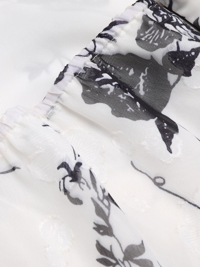 [US Warehouse] Black White 1930s Floral Halter Strap Jumpsuit