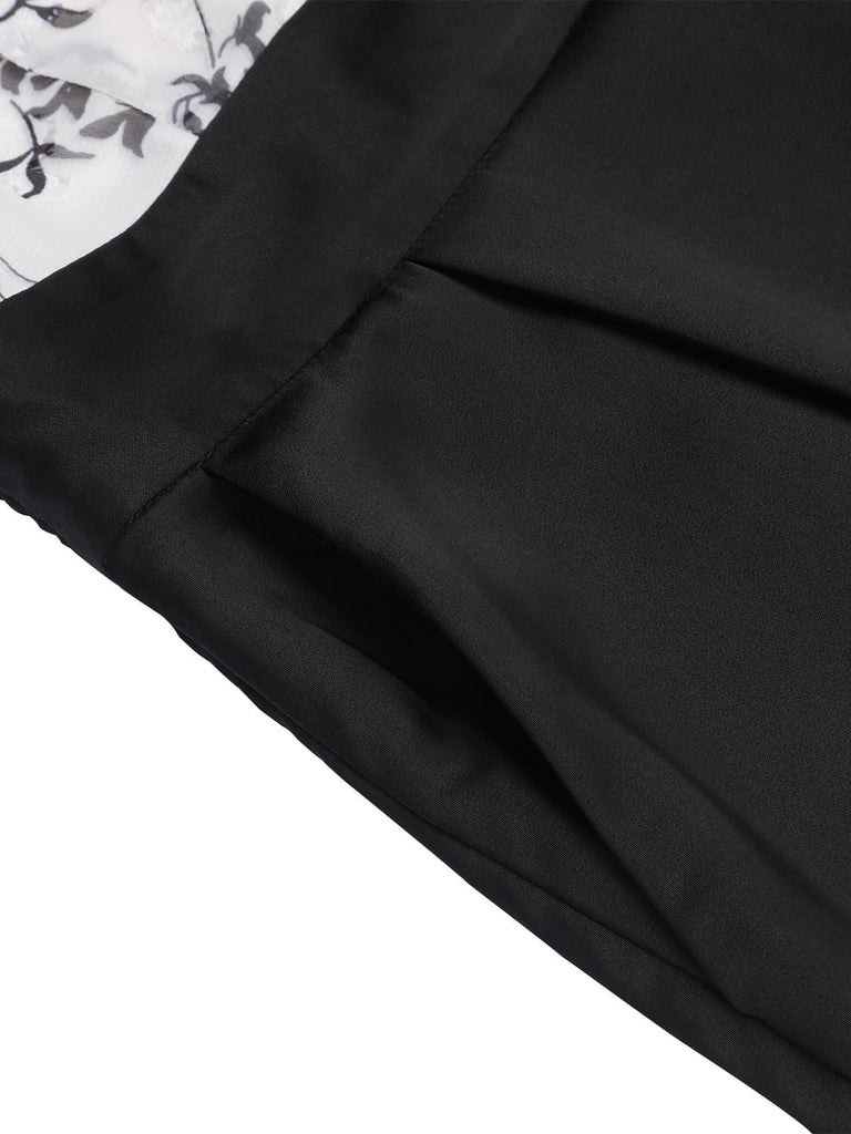 [US Warehouse] Black White 1930s Floral Halter Strap Jumpsuit