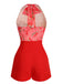 [US Warehouse] Watermelon Red 1950s Halter Patchwork Romper