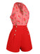 [US Warehouse] Watermelon Red 1950s Halter Patchwork Romper