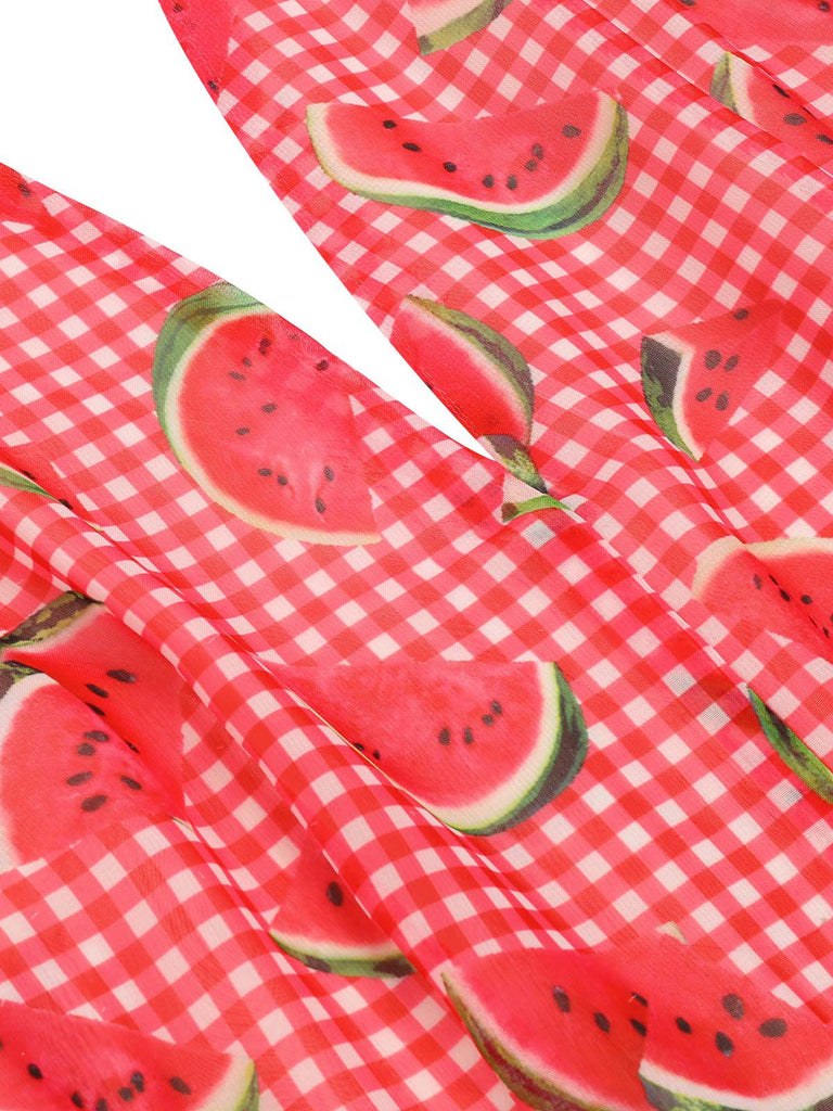 [US Warehouse] Watermelon Red 1950s Halter Patchwork Romper