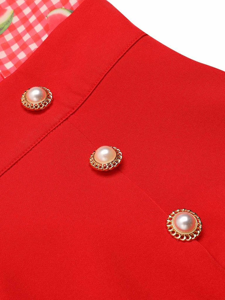 [US Warehouse] Watermelon Red 1950s Halter Patchwork Romper