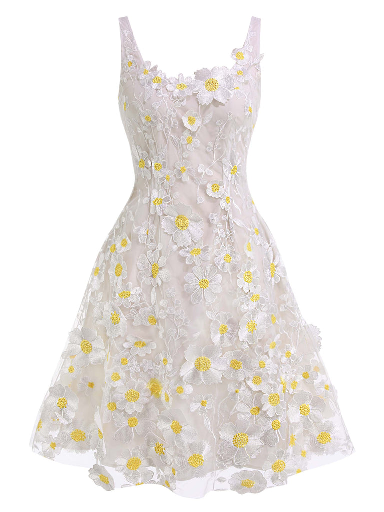 [US Warehouse] White 1950s Daisy Dreamer Vintage Dress