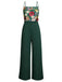 [US Warehouse] Green 1930s 3D Floral Strap Patchwork Jumpsuit
