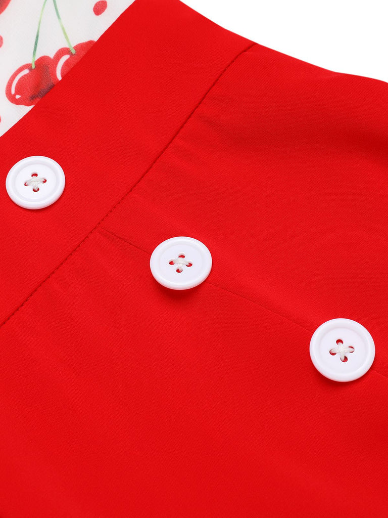 [US Warehouse] Red 1950s Cherry V-Neck Halter Lace-Up Romper
