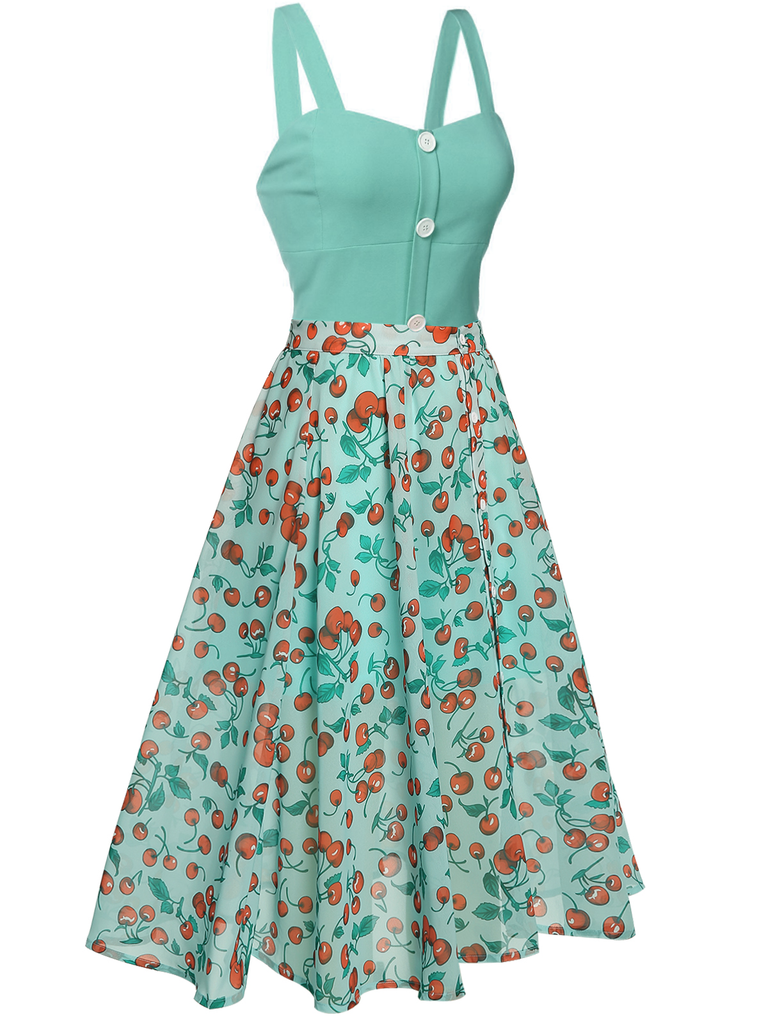 [US Warehouse] Green 1950s Romper & Cherry Skirt
