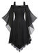 Black 1950s Bat Sleeve Lace-Up Dress