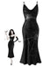 [Pre-Sale] Black 1930s Satin Spider Web Cowl Neck Maxi Dress