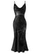 [Pre-Sale] Black 1930s Satin Spider Web Cowl Neck Maxi Dress