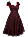 Wine Red 1950s Skull Mesh Swing Dress