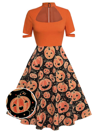 Orange 1950s Halloween Pumpkin Swing Dress (65% off)