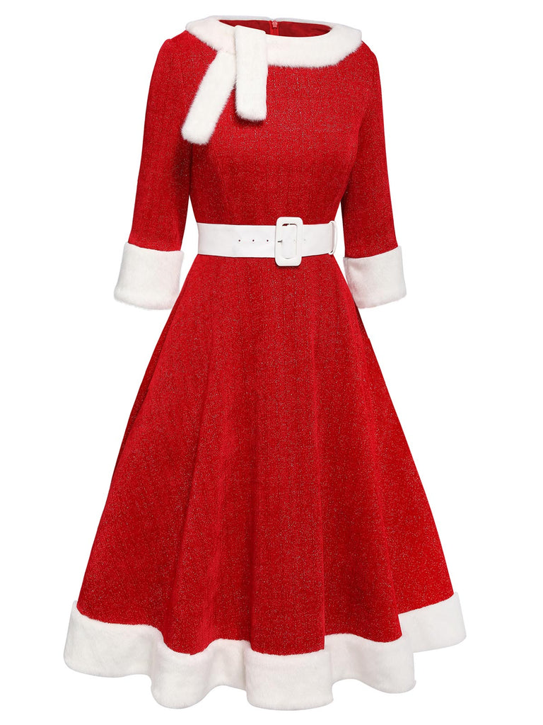 [US Warehouse] Red 1950s Solid Plush Christmas Dress