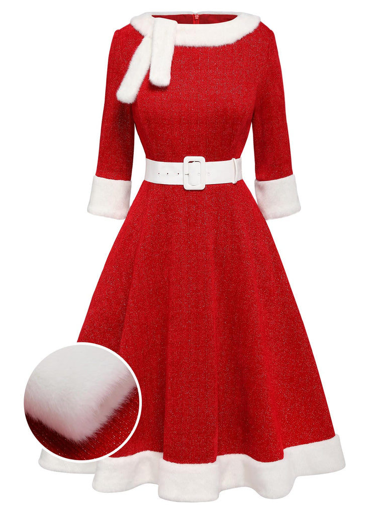 [US Warehouse] Red 1950s Solid Plush Christmas Dress