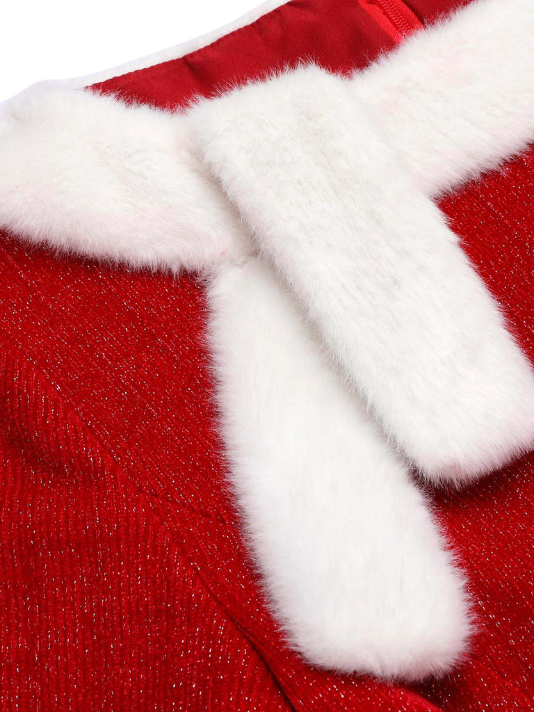[US Warehouse] Red 1950s Solid Plush Christmas Dress