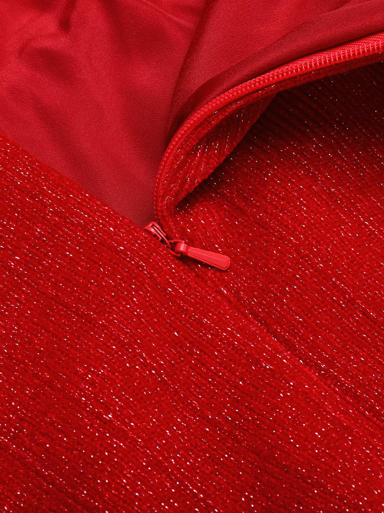 [US Warehouse] Red 1950s Solid Plush Christmas Dress