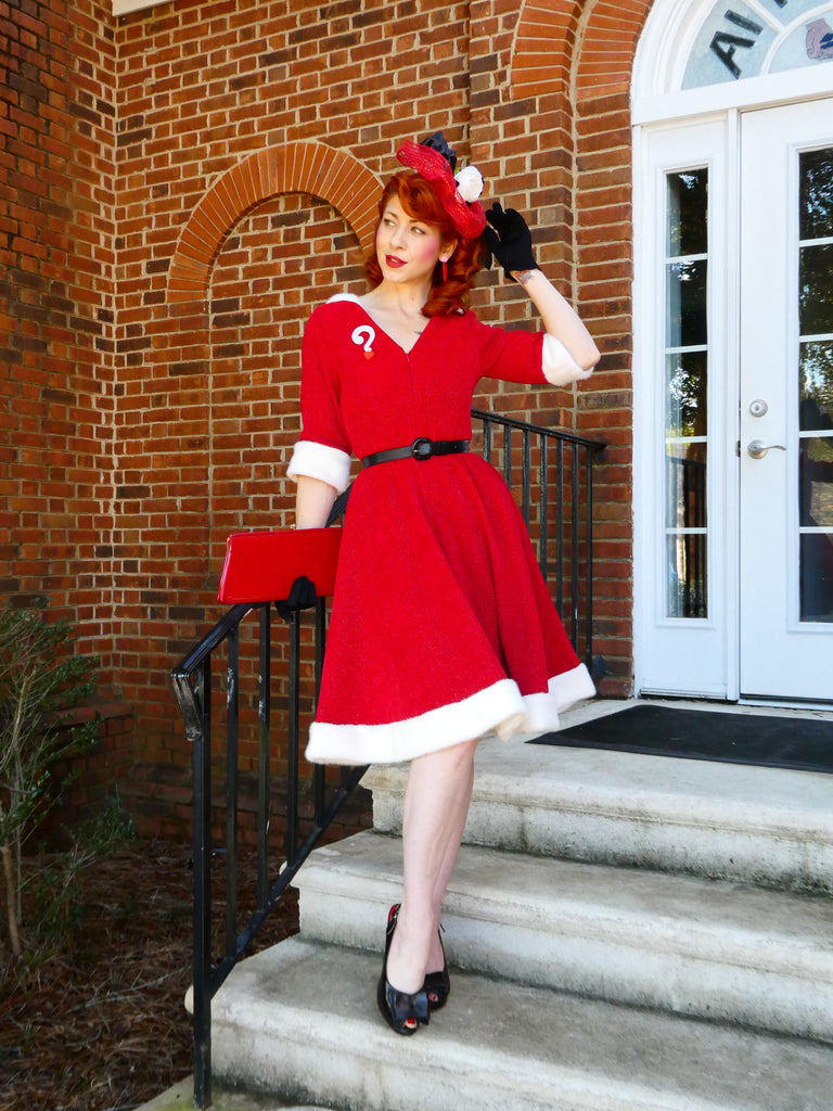 Red 1950s Solid Plush Christmas Dress