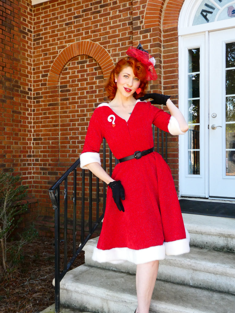Red 1950s Solid Plush Christmas Dress