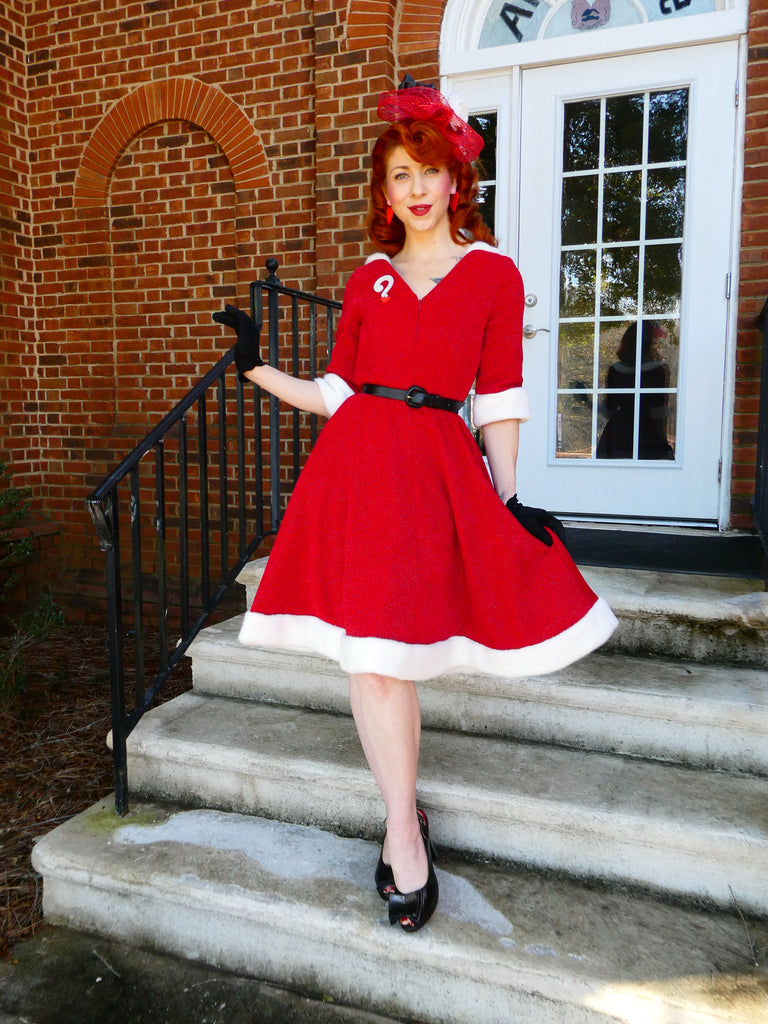 Red 1950s Solid Plush Christmas Dress