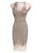 [US Warehouse] Gray 1960s Plaid Lace Pencil Dress