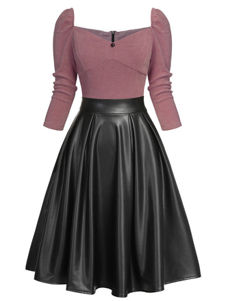 Pink 1950s Knitted Leather Patchwork Dress