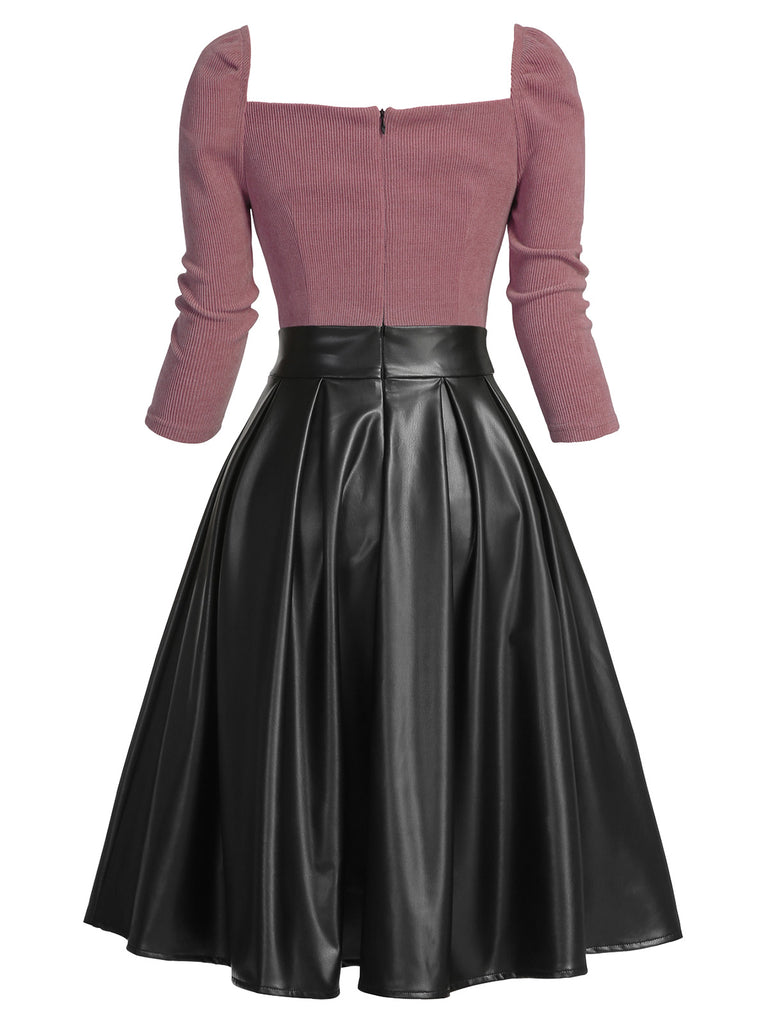 Pink 1950s Knitted Leather Patchwork Dress