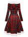 [US Warehouse] Red 1950s Plaid Lace-up Hooded Dress