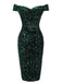 Green 1960s Sequins Off-Shoulder Pencil Dress