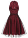 Green 1950s Christmas Halter Polka Dots Mesh Dress