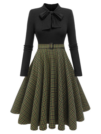 Black 1950s Plaid Knitting Dress