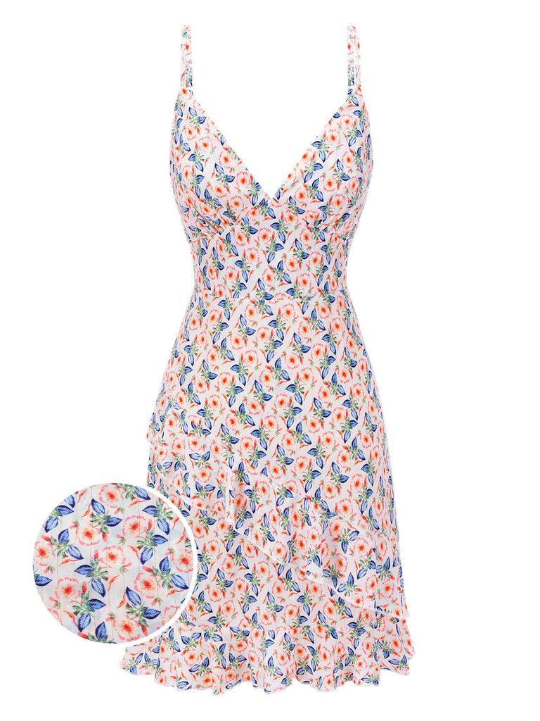 Pink 1960s Butterfly Flower V-Neck Dress