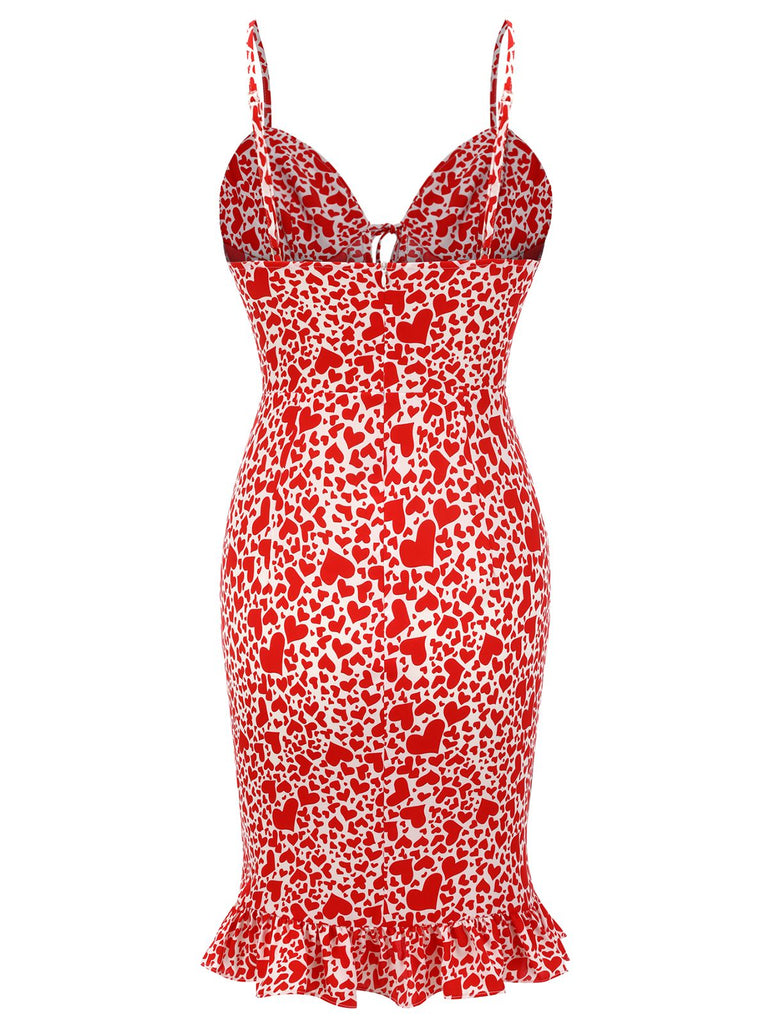 Red 1960s Heart Strap Fishtail Dress