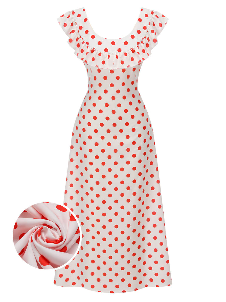 White 1930s Polka Dot Sleeveless Dress