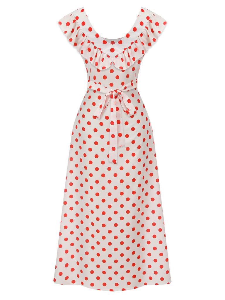 White 1930s Polka Dot Sleeveless Dress