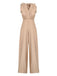 Khaki 1930s Solid V-neck Halter Jumpsuit