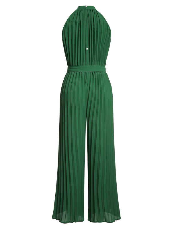 Green 1930s Solid Pleated Halter Jumpsuit | Retro Stage