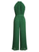 Green 1930s Solid Pleated Halter Jumpsuit
