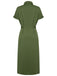 Green 1940s Solid Belted Slit Dress