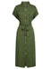 Green 1940s Solid Belted Slit Dress