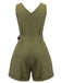 Army Green 1950s V-Neck Button Waist Tie Romper