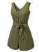 Army Green 1950s V-Neck Button Waist Tie Romper