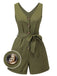 Army Green 1950s V-Neck Button Waist Tie Romper