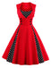 1950s Polka Dots Lapel Patchwork Swing Dress