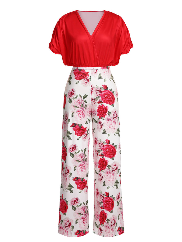Rose Red 1930s Rose V-Neck Blouse & Rose Pants