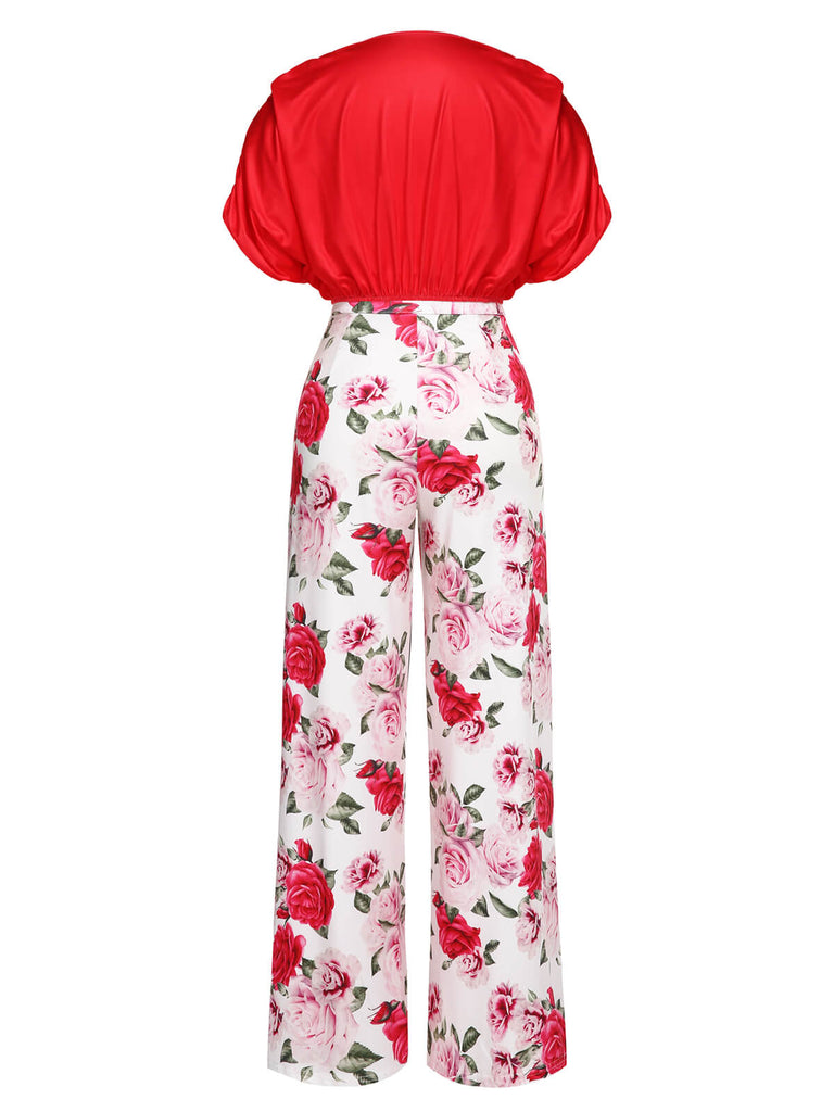 Rose Red 1930s Rose V-Neck Blouse & Rose Pants