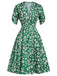 Green 1940s V-Neck Floral Dress
