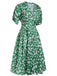 Green 1940s V-Neck Floral Dress